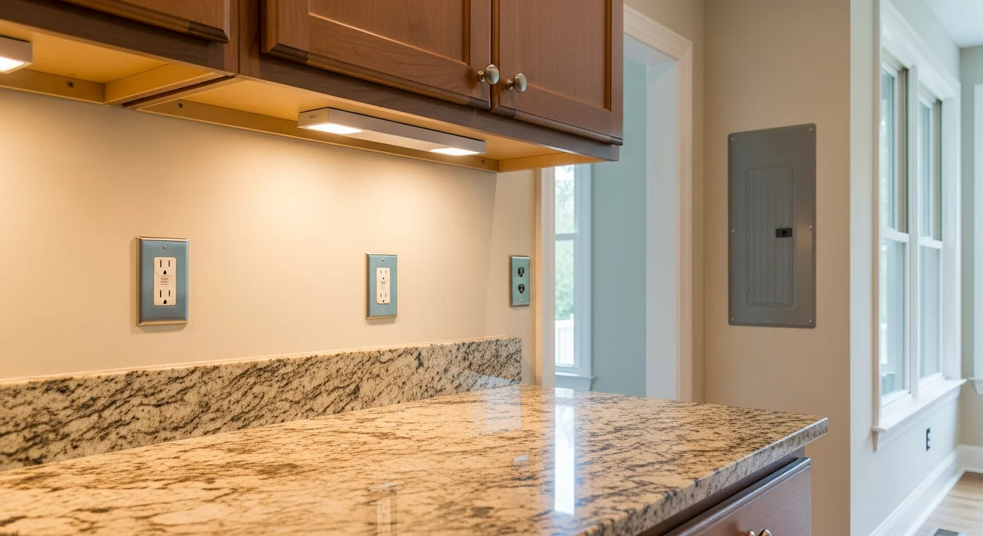 Electrician installing lighting fixtures in kitchen remodel