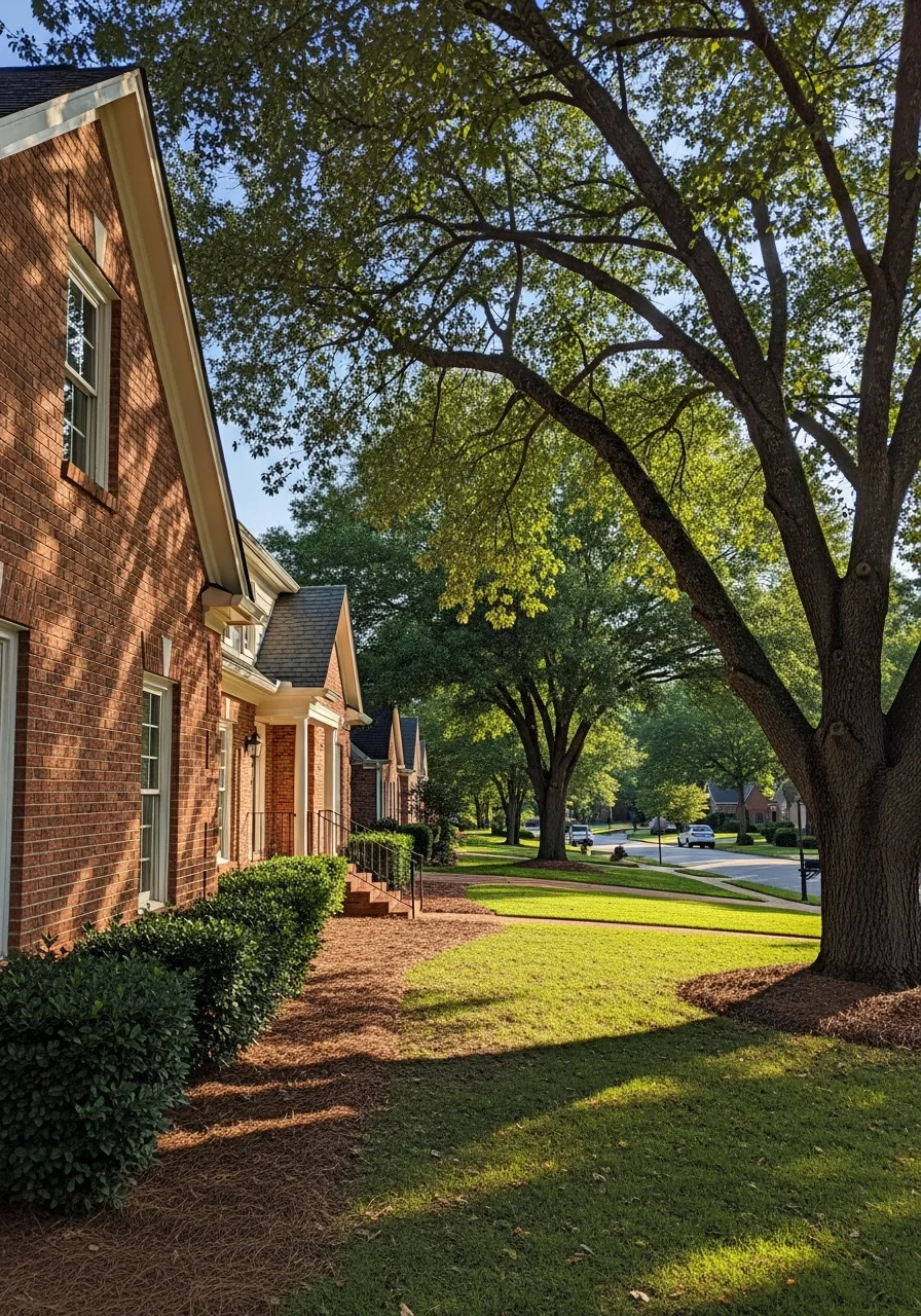 Residential street in Marietta with mature trees, brick homes, and well-maintained yards typical of established neighborhoods.