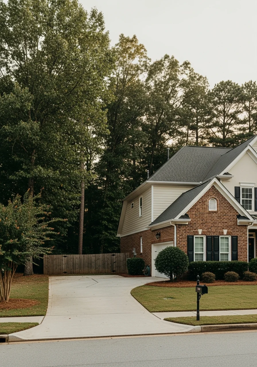 Stockbridge home exterior with clear driveway access, established landscaping, and typical suburban residential setting.
